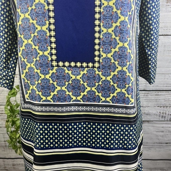 The Limited Dress Extra Small Blue Yellow Boho Straight Sheath Knee Career Slim - Picture 7 of 12